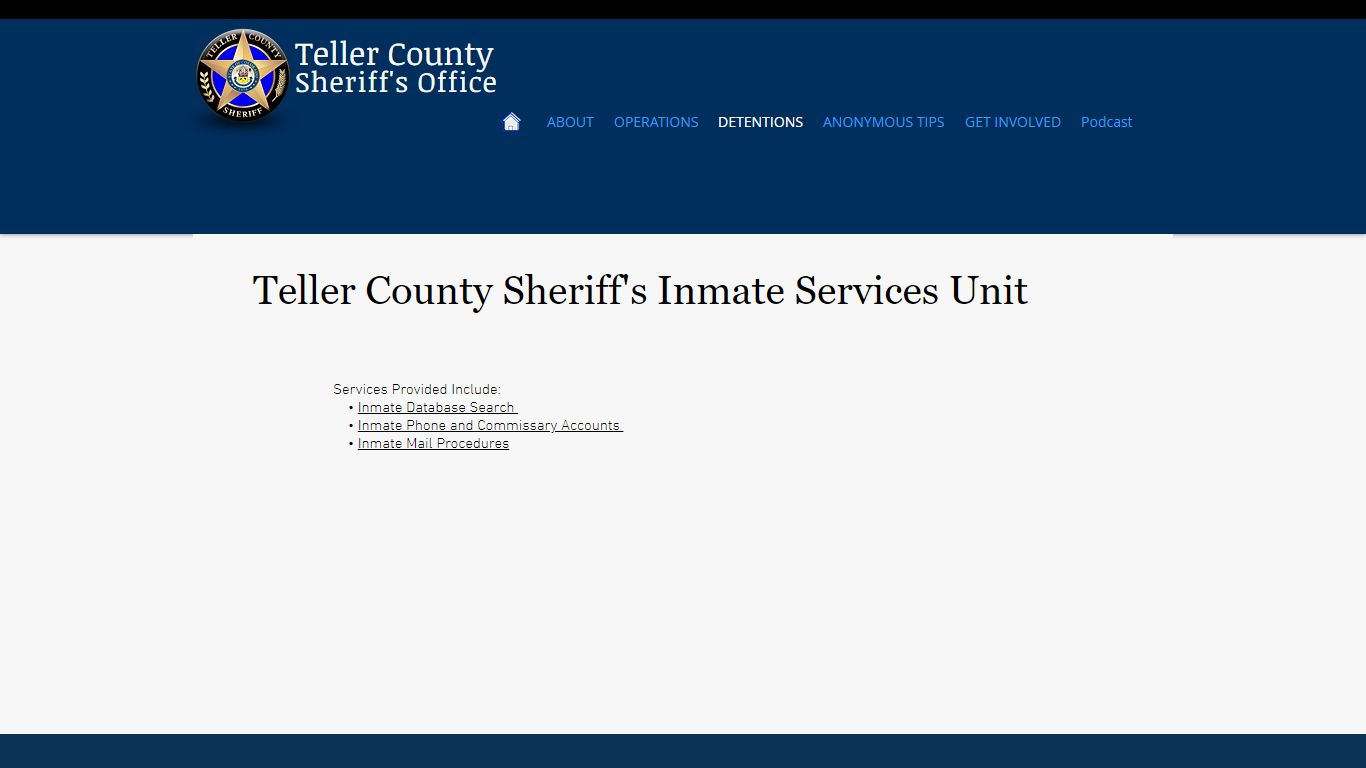 Teller County Sheriff's Inmate Services Unit - TCSO