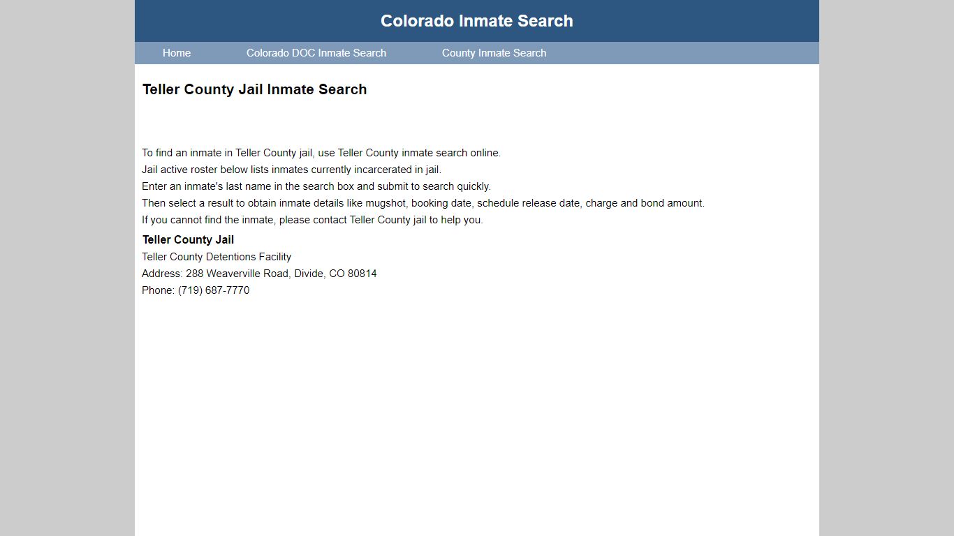 Teller County Jail Inmate Search